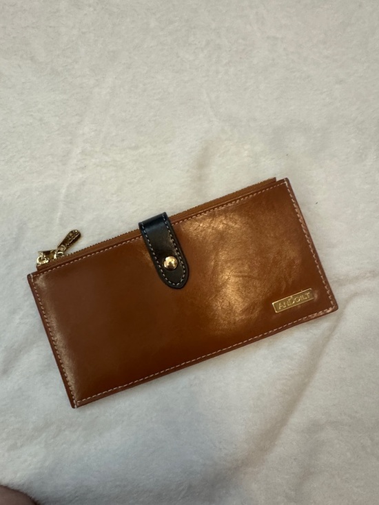 Accessories - Tan Leather Wallet with Black Snap Strap and Gold Accent